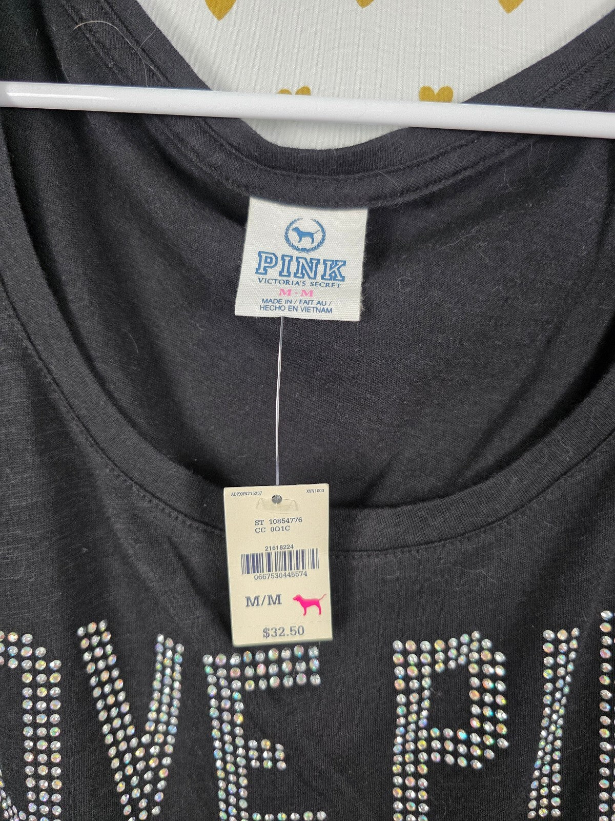 NWT Victoria's Secret PINK Love Pink Rhinestone Bling Tee M Oversized Y2K Crop