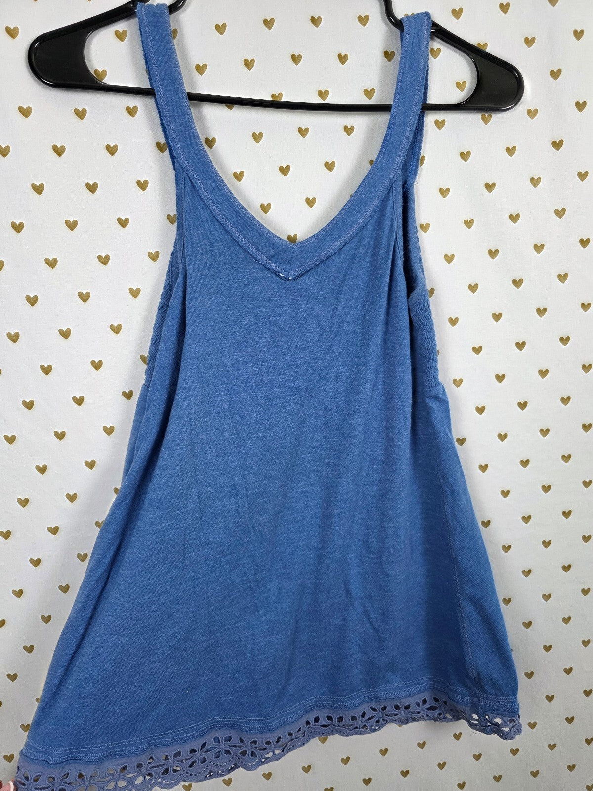 Vintage Victoria's Secret PINK Blue Smocked Babydoll Tank Top Eyelet Trim M