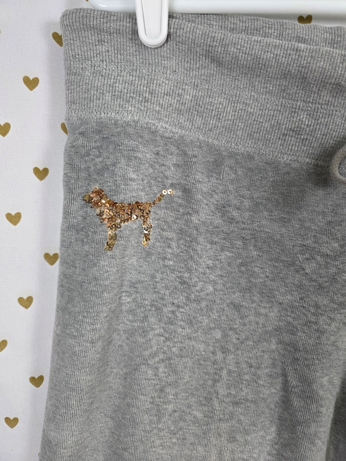 Victorias Secret PINK Vintage Velour Sweats Sweatpants BLING logo Grey Sequined