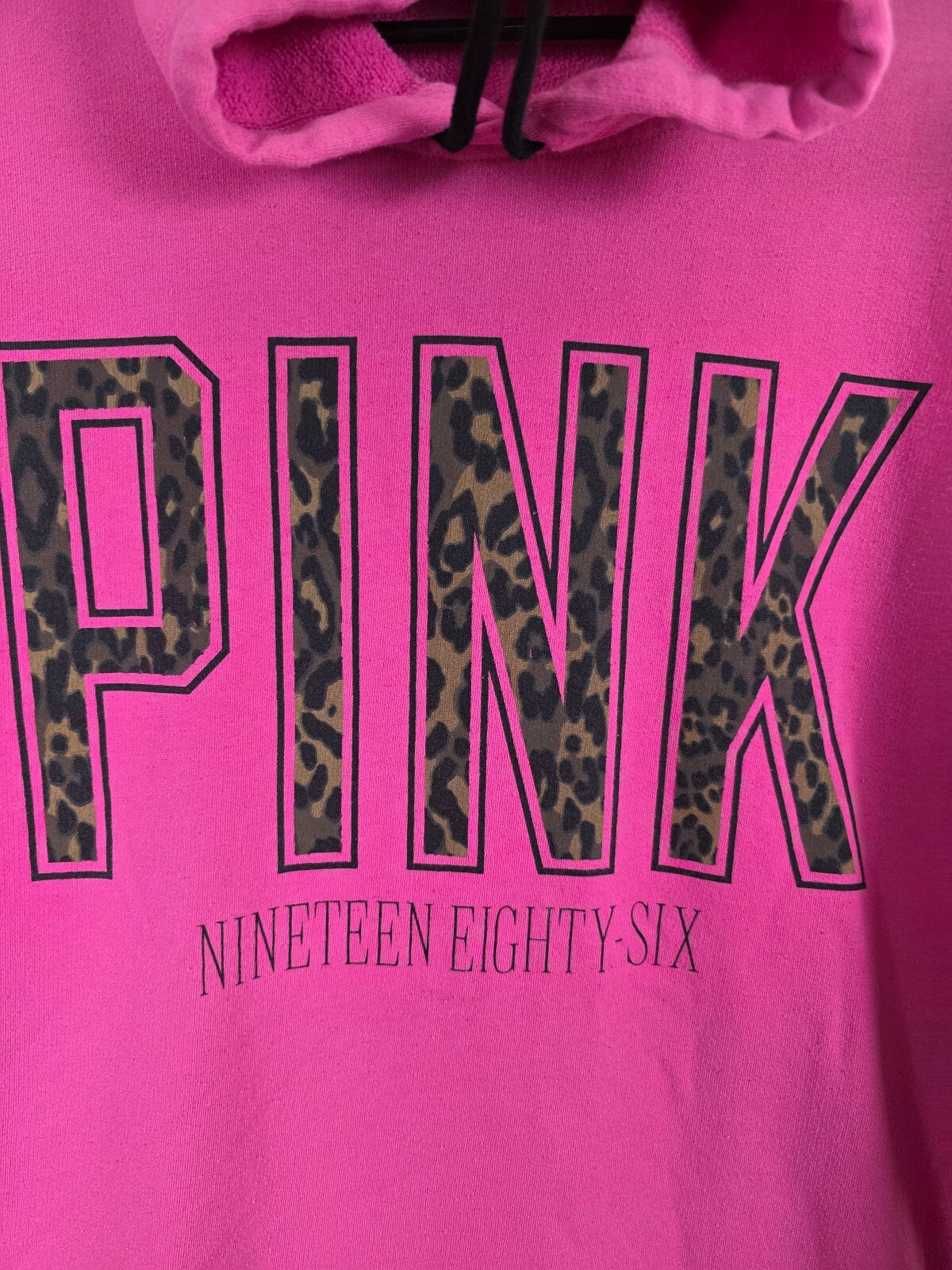 Victorias Secret Pink Leopard Cheetah Logo Oversized Hooded Sweater Shirt XS