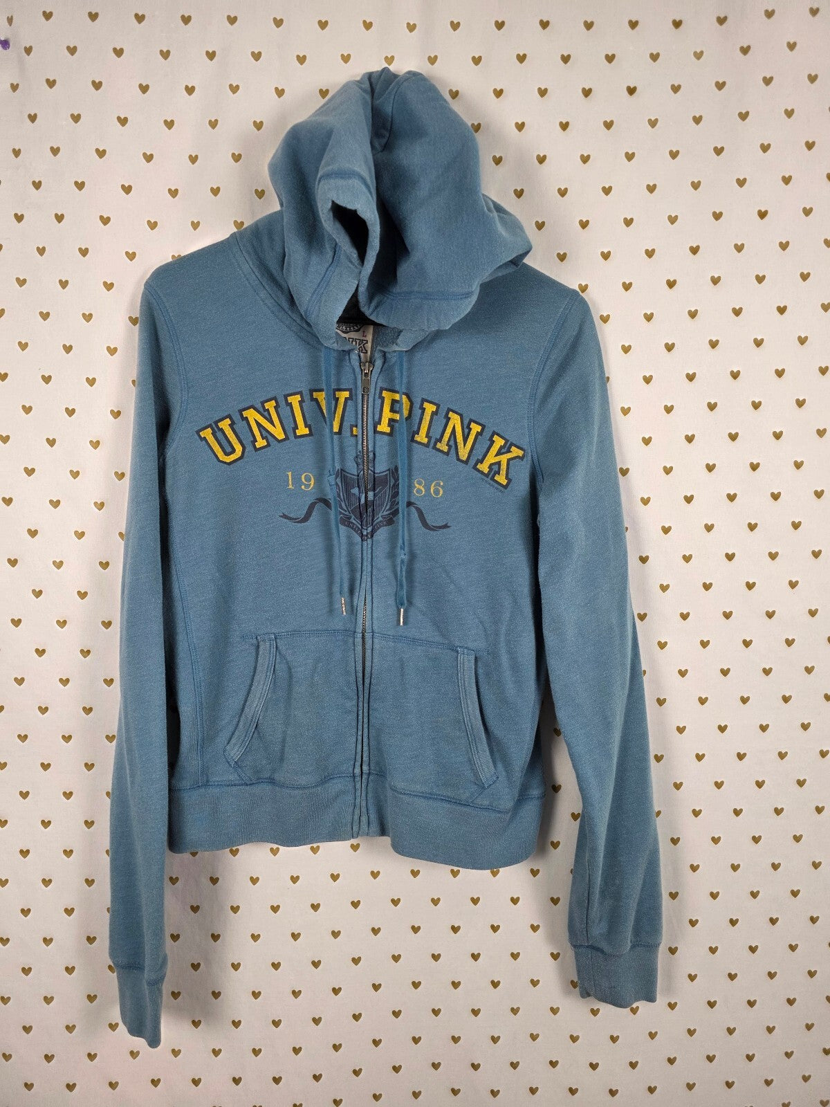 Victorias Secret Pink Vintage UNIVERSITY Full Zip Hoodie Jacket Blue Logo LARGE