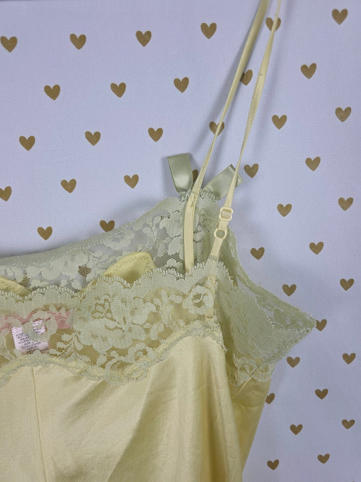 Victorias Secret Vintage Medium Yellow Lace Lined SLIP DRESS '05 Satin Silky