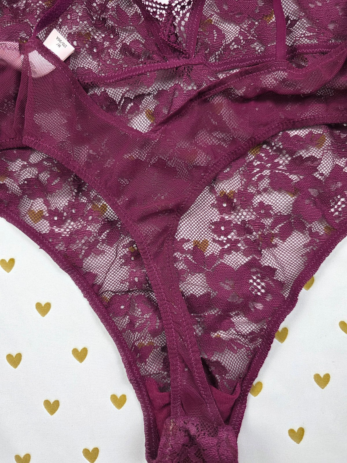 Victorias Secret Maroon Strappy Thong Teddy Bodysuit Sheer Lingerie MEDIUM