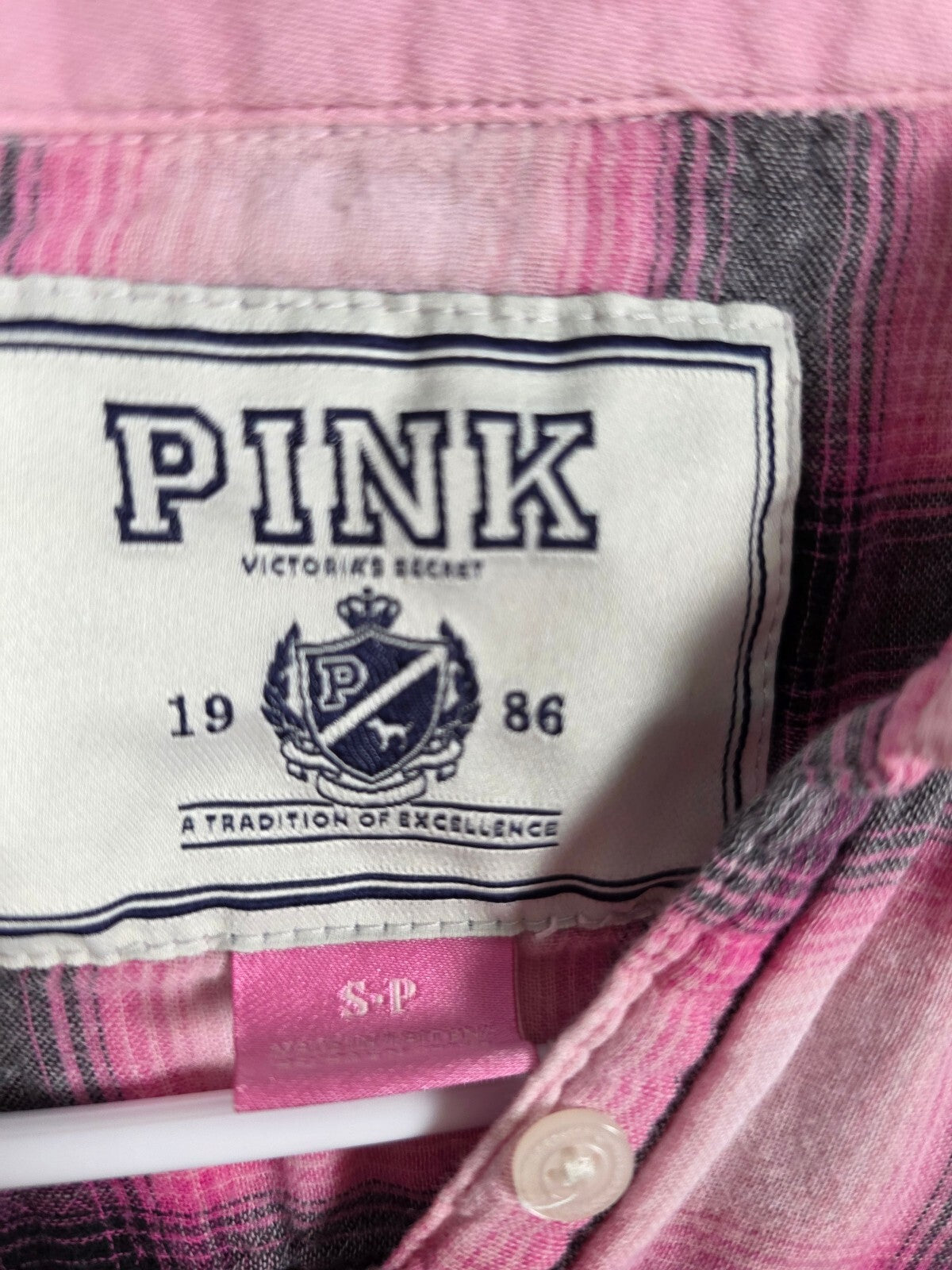 Vintage PINK Victoria's Secret Plaid Shirt Dress Tunic Pink Gray Small Y2K
