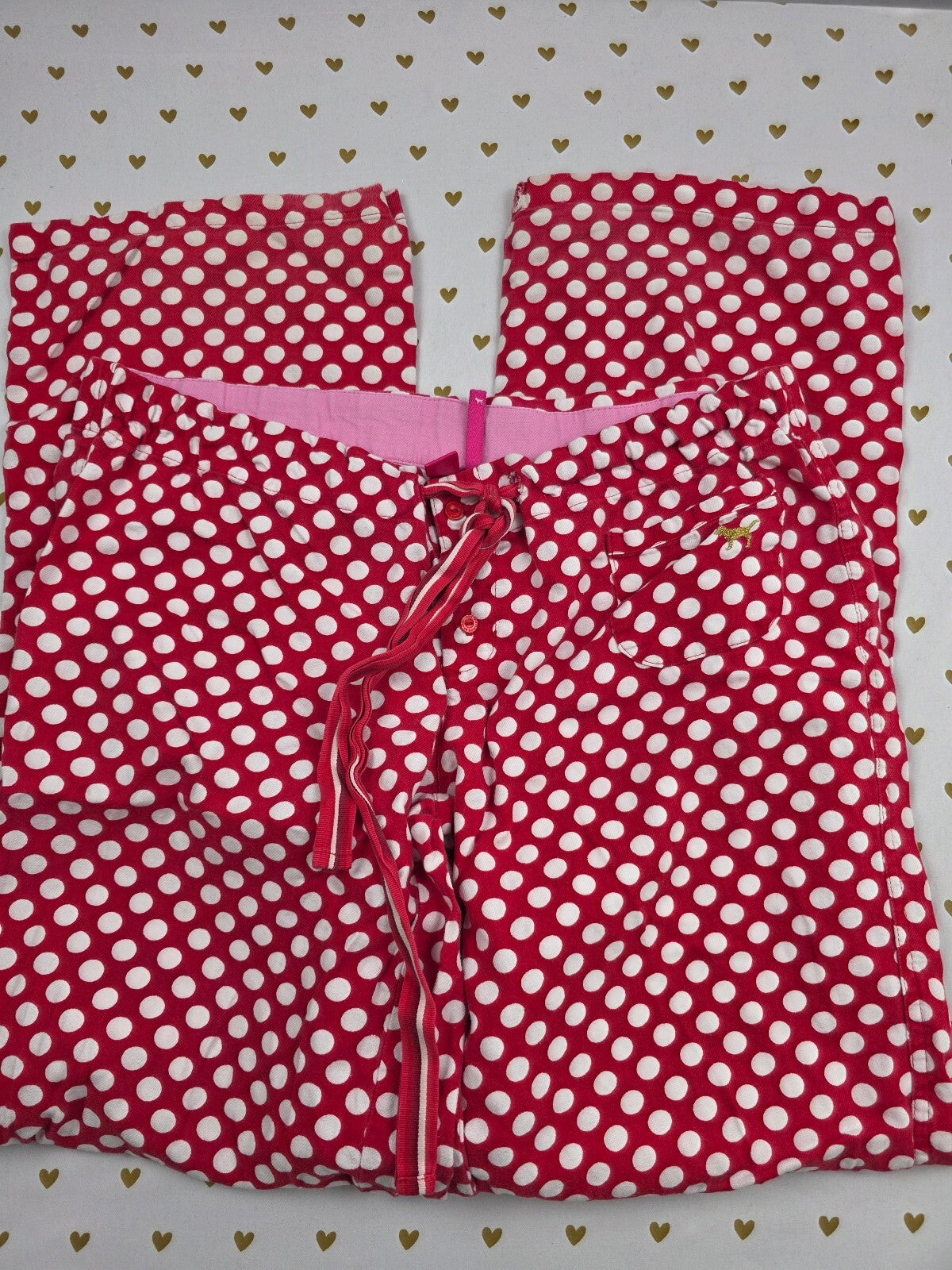 Victorias Secret Pink Red Polka Dot Logo Butt XS  Sleep Pants Pajama PJ Bottoms