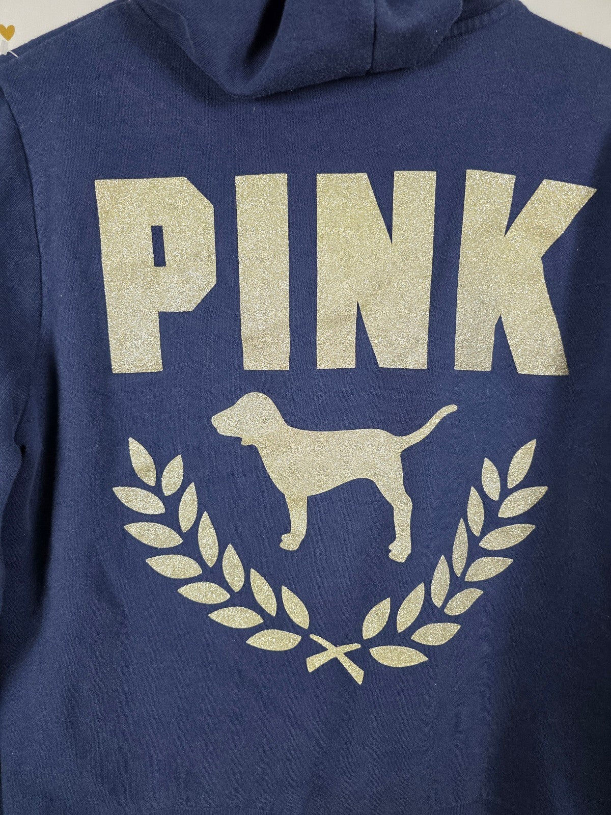 Victorias Secret Pink Blue GLITTER BLING Crest Hoodie Full Zip Jacket XL