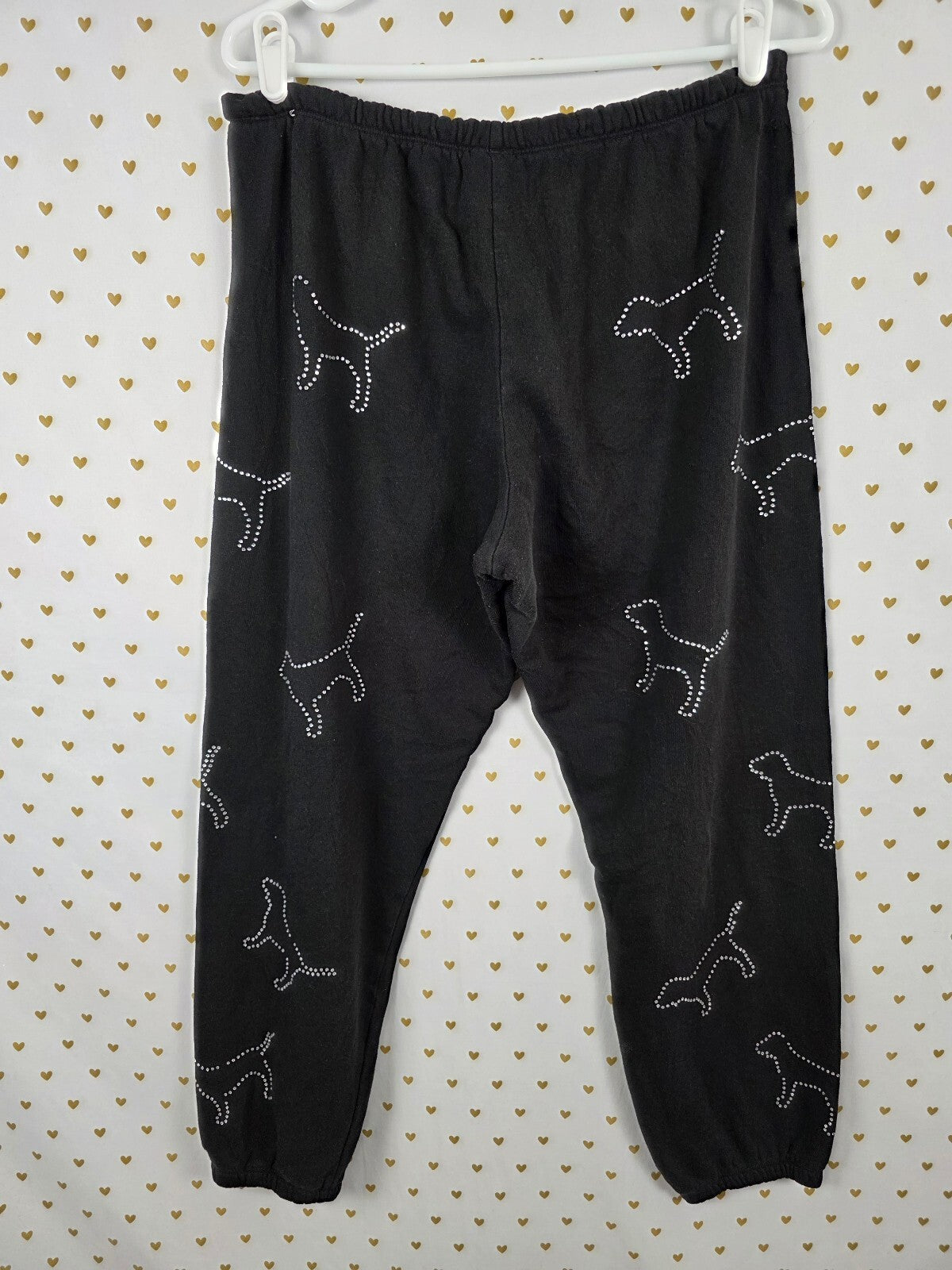 Victoria's Secret PINK Rhinestone Dog Tee Sweatpants Set Black BLING