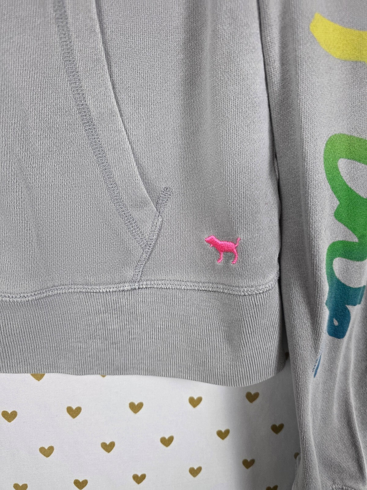 Victorias Secret Pink Rainbow Full Zip grey Hoodie Sweater Logo LOVE MEDIUM Y2k