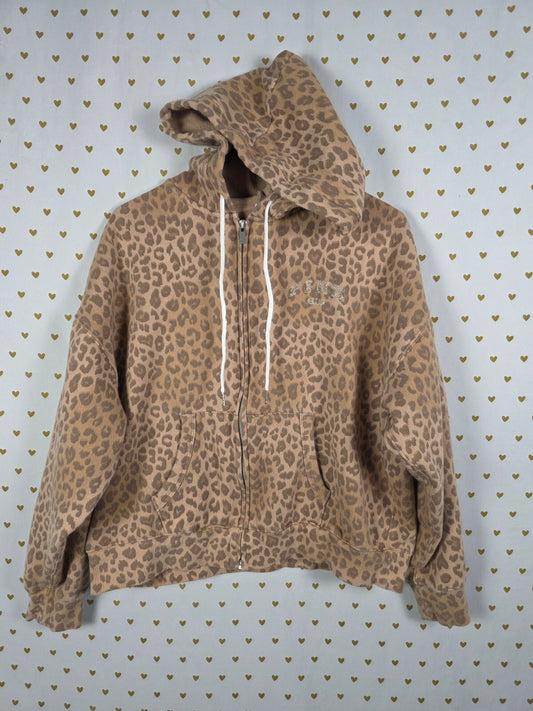 Victoria’s Secret PINK Leopard Cheetah 1986 Metallic BLING Half Zip Hoodie M