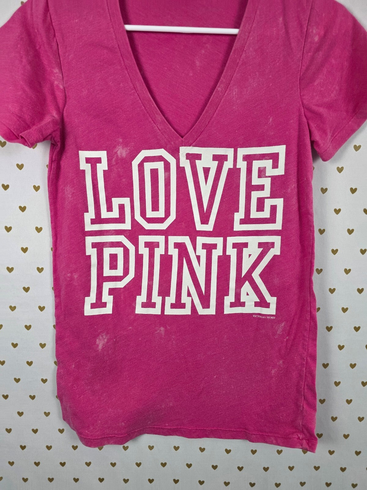 Victorias Secret PINK Vintage Style V neck logo tee shirt Medium y2k
