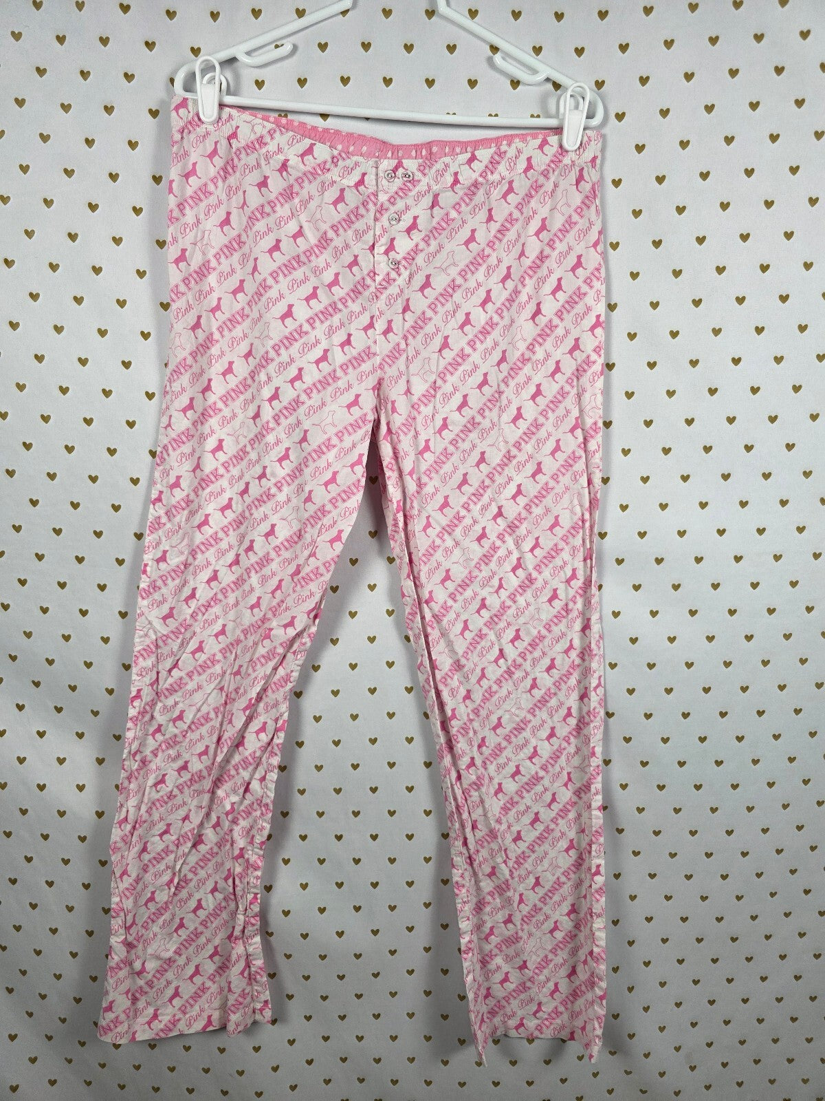 Victoria's Secret PINK Vintage Pajama Pants Logo Dog Print Pink White M