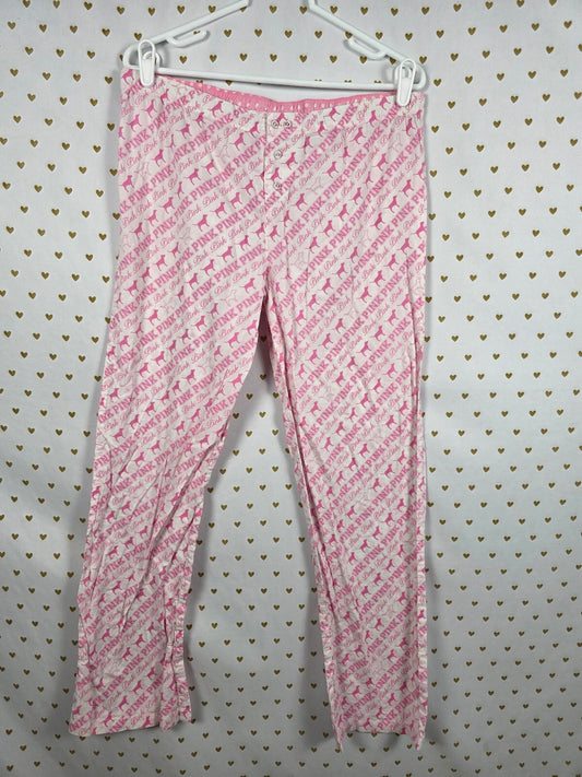 Victoria's Secret PINK Vintage Pajama Pants Logo Dog Print Pink White M