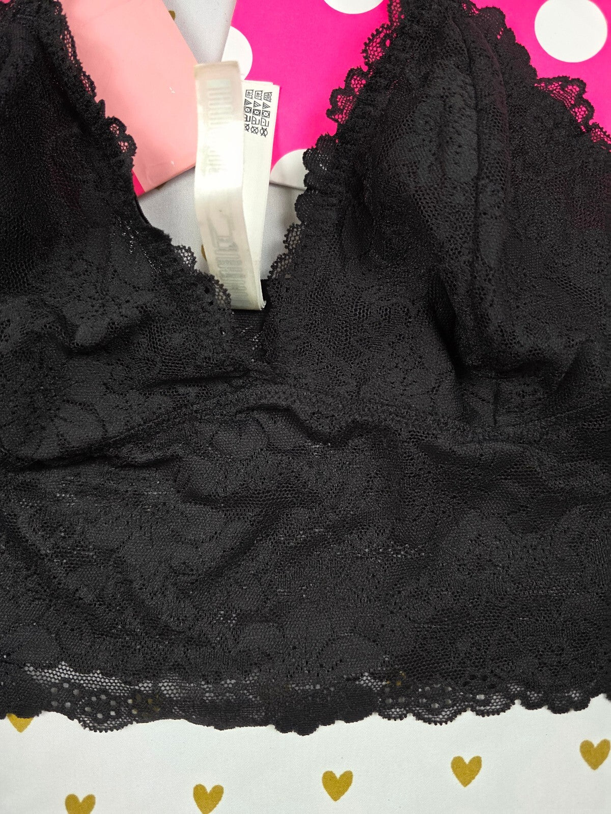 Victorias Secret Pink Black Stretch Medium Bralette Bra Top Tank