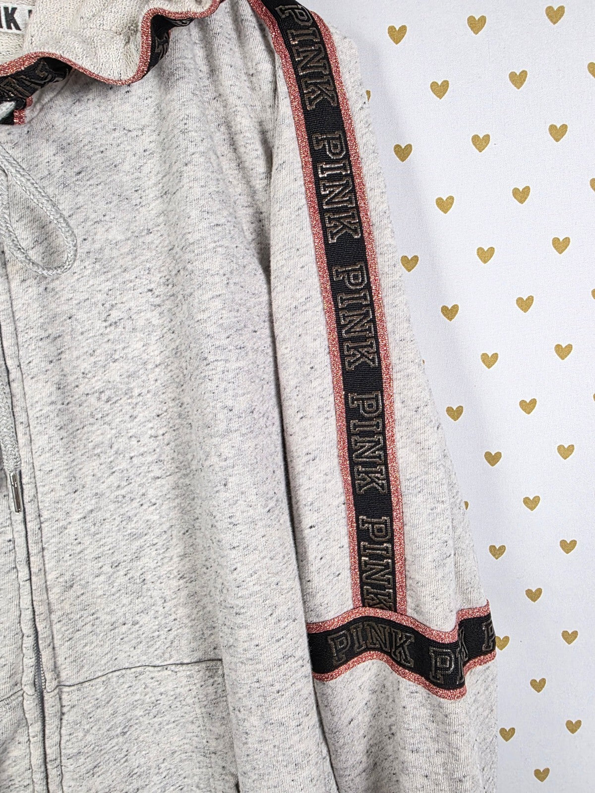 Victorias Secret Pink Rose Gold Bling Hoodie Jacket Coat Sequined Medium