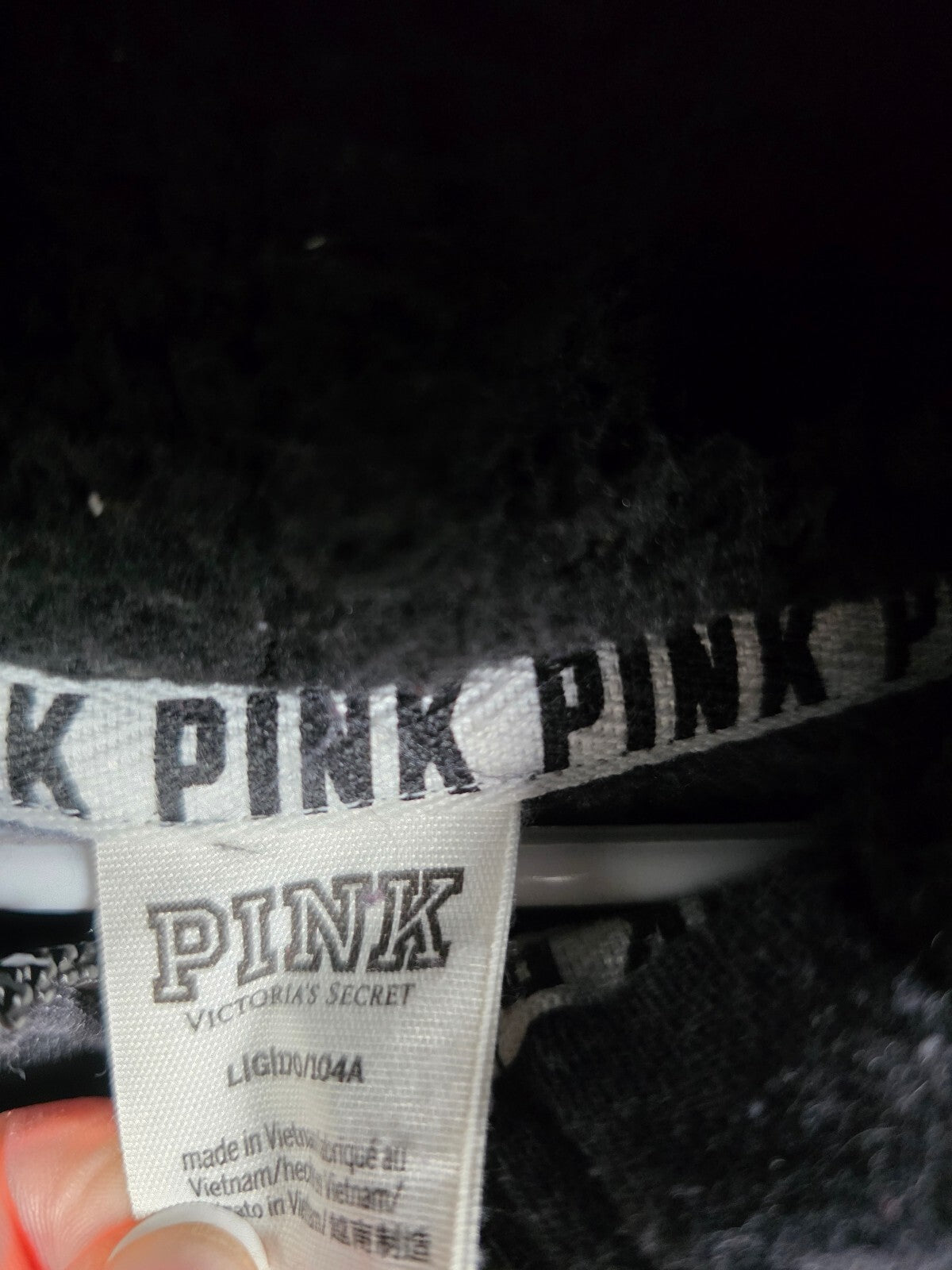 Victorias Secret Pink Embroidered Sherpa Lined Hood Dog Logo Sweater LARGE