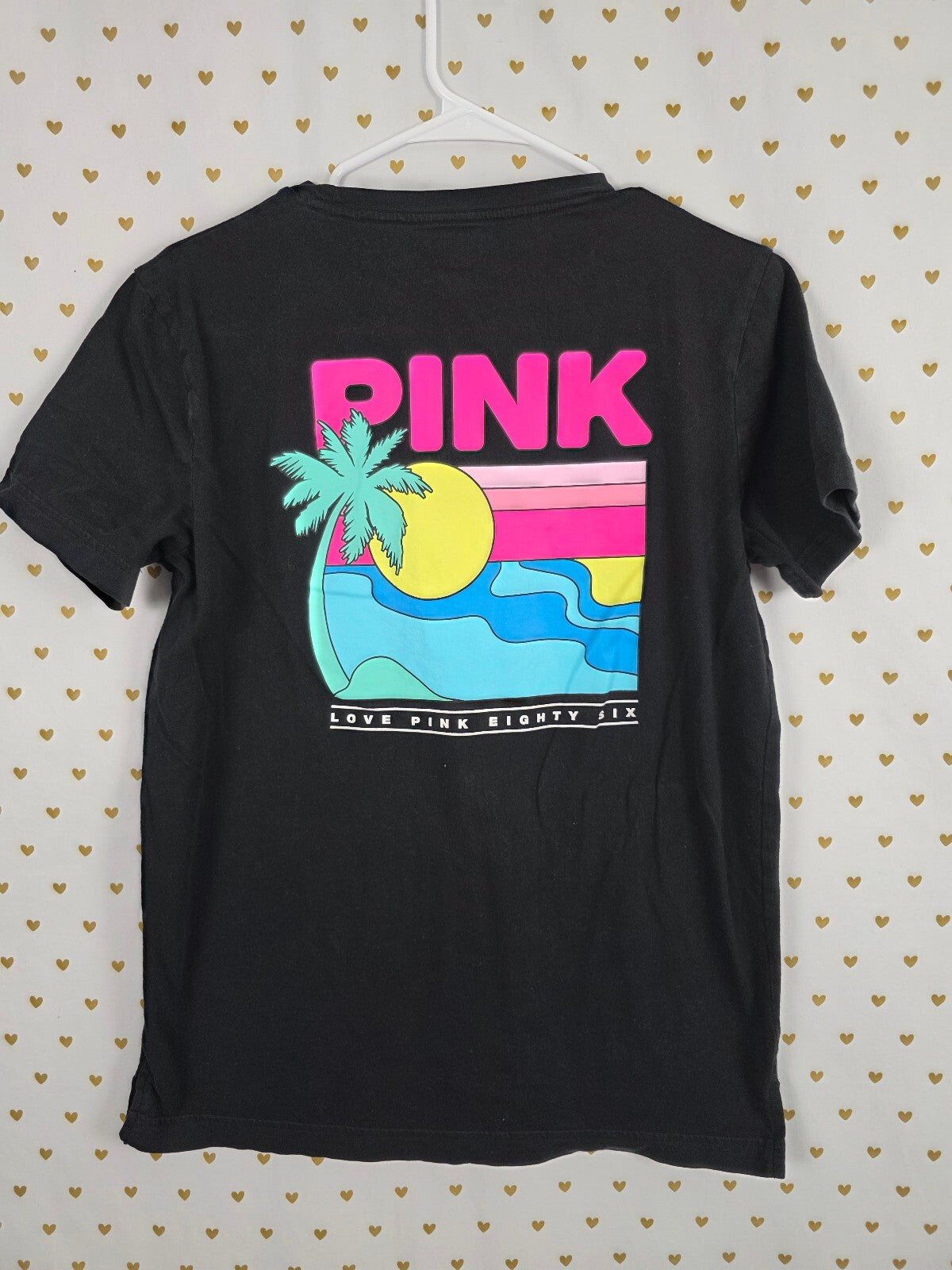 Victorias Secret PINK Beach Logo Tee shirt Black Small