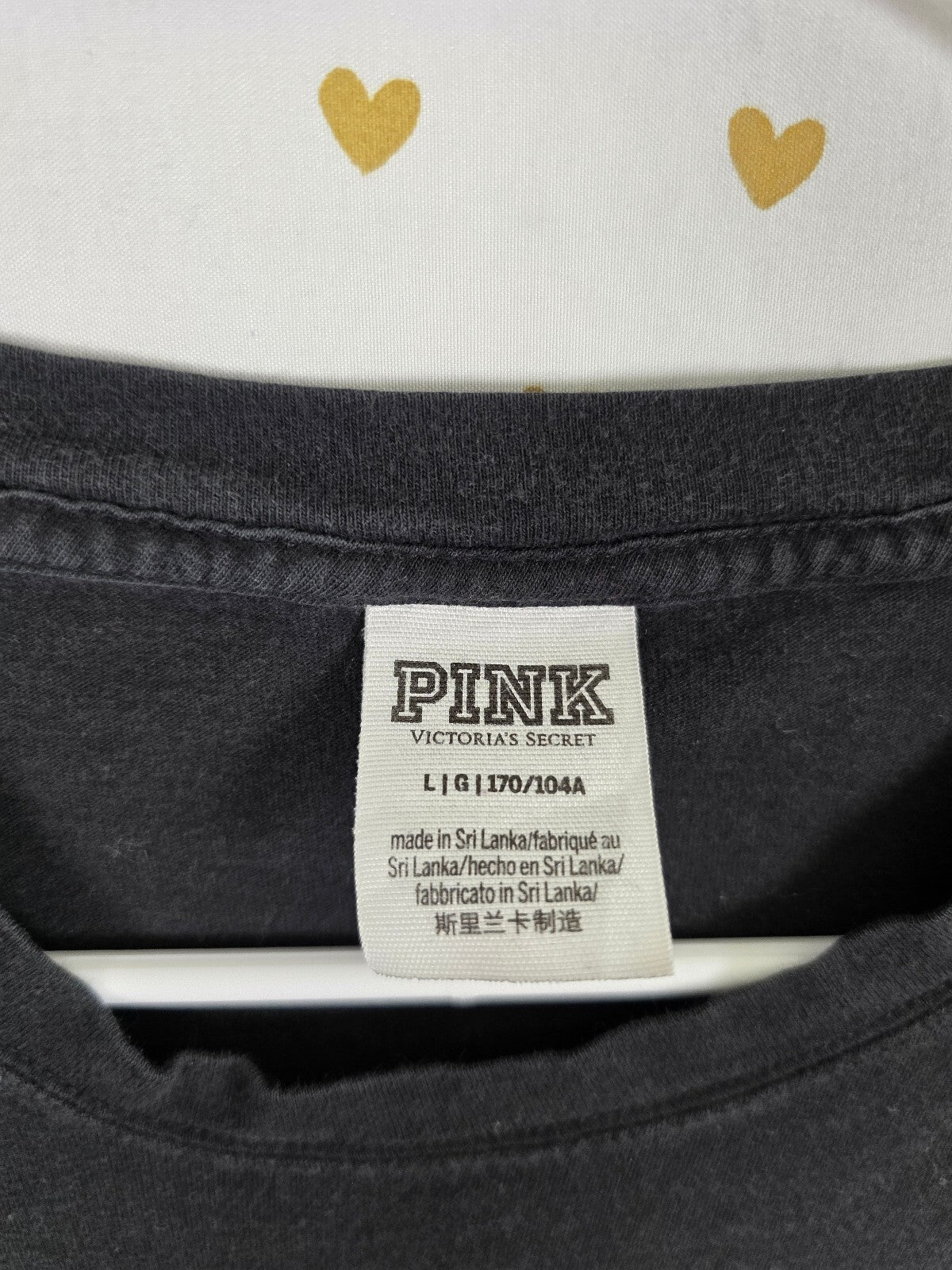 Victorias Secret PINK Black Long sleeve Bling Logo tee shirt Large