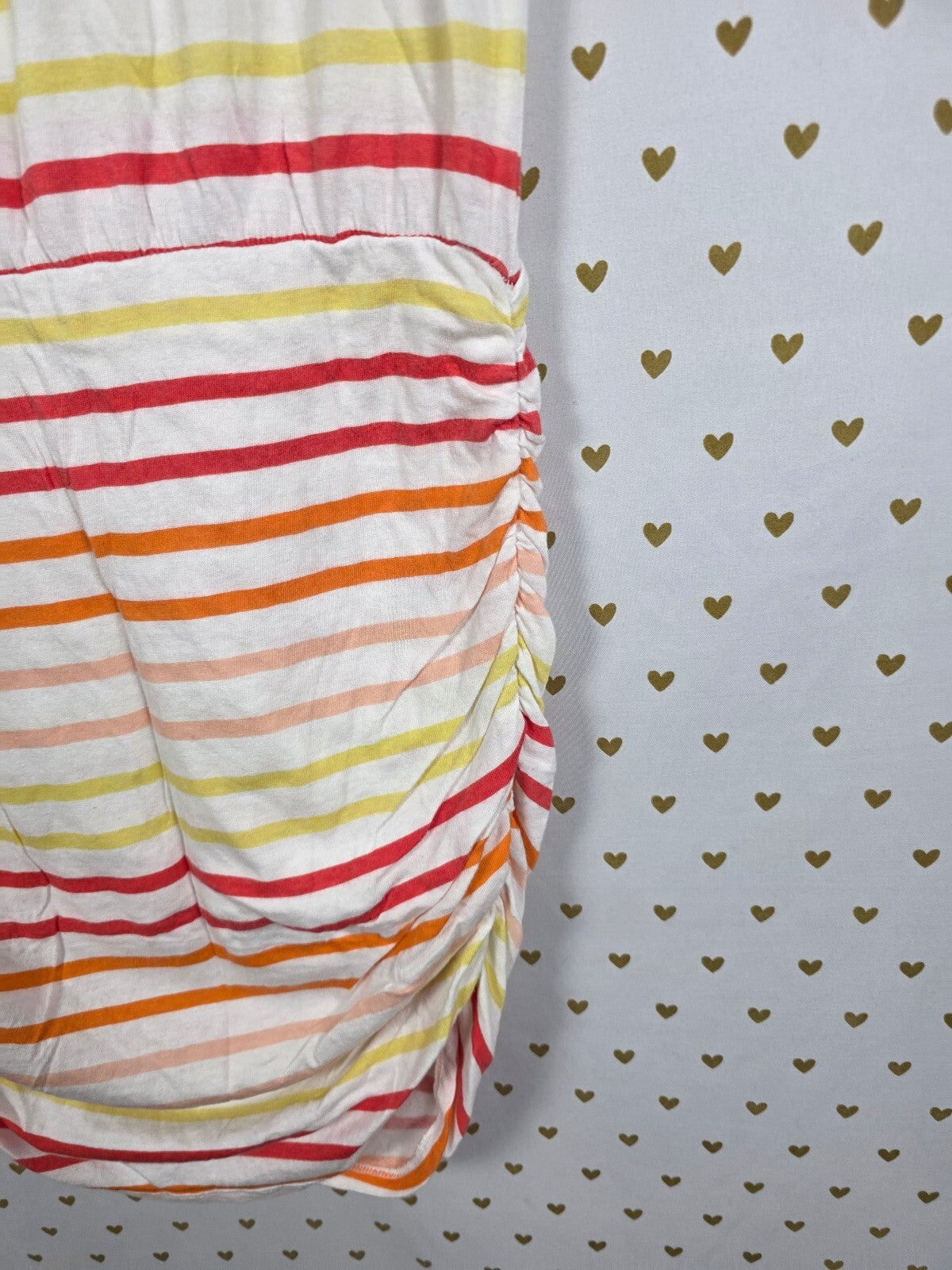 Victoria's Secret Striped Blouson Dress Ruched Waist Medium Orange Pink Yellow