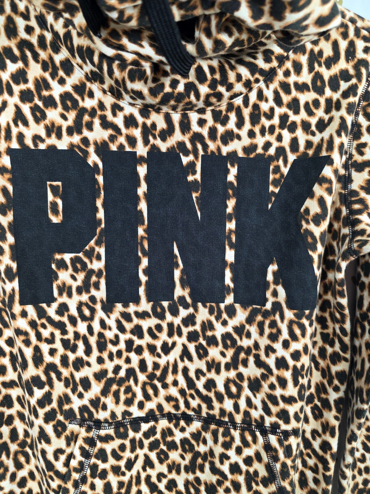 PINK Victoria's Secret Leopard Print Hoodie Pullover Cowl Neck Pocket Size XS