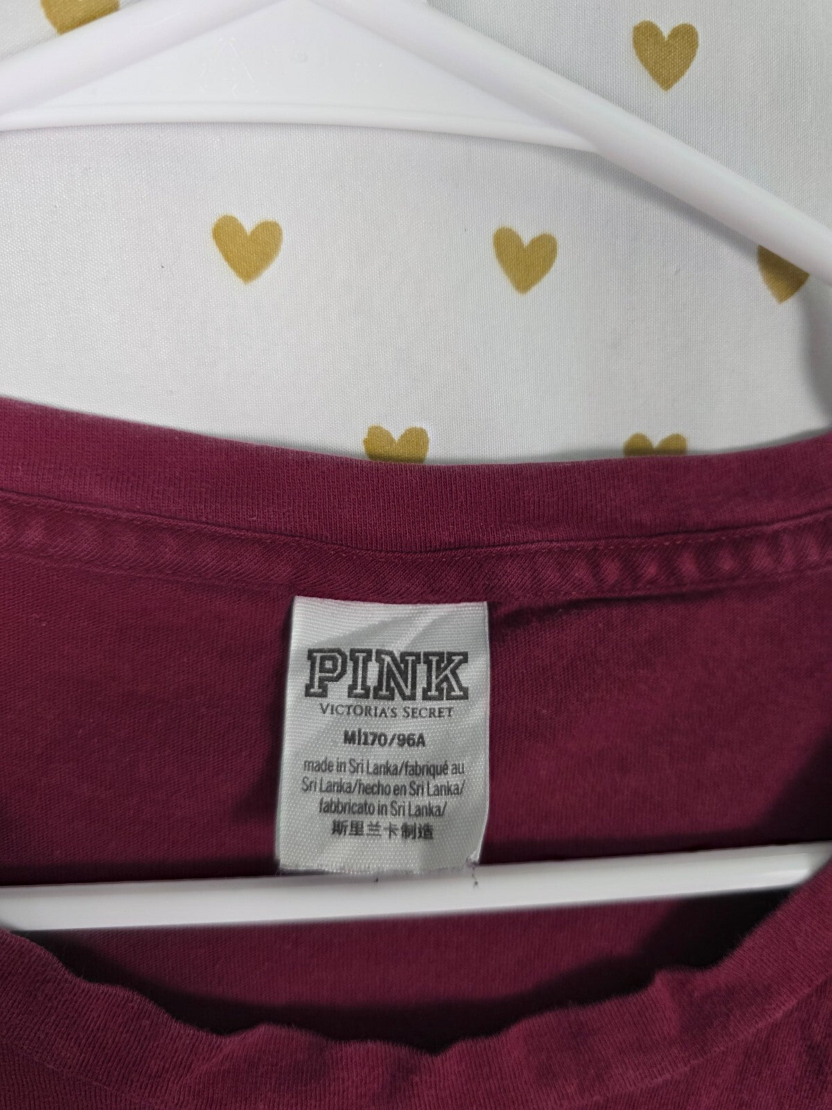 Victorias Secret PINK Maroon Rose BLING Sequined Tee shirt Logo Medium