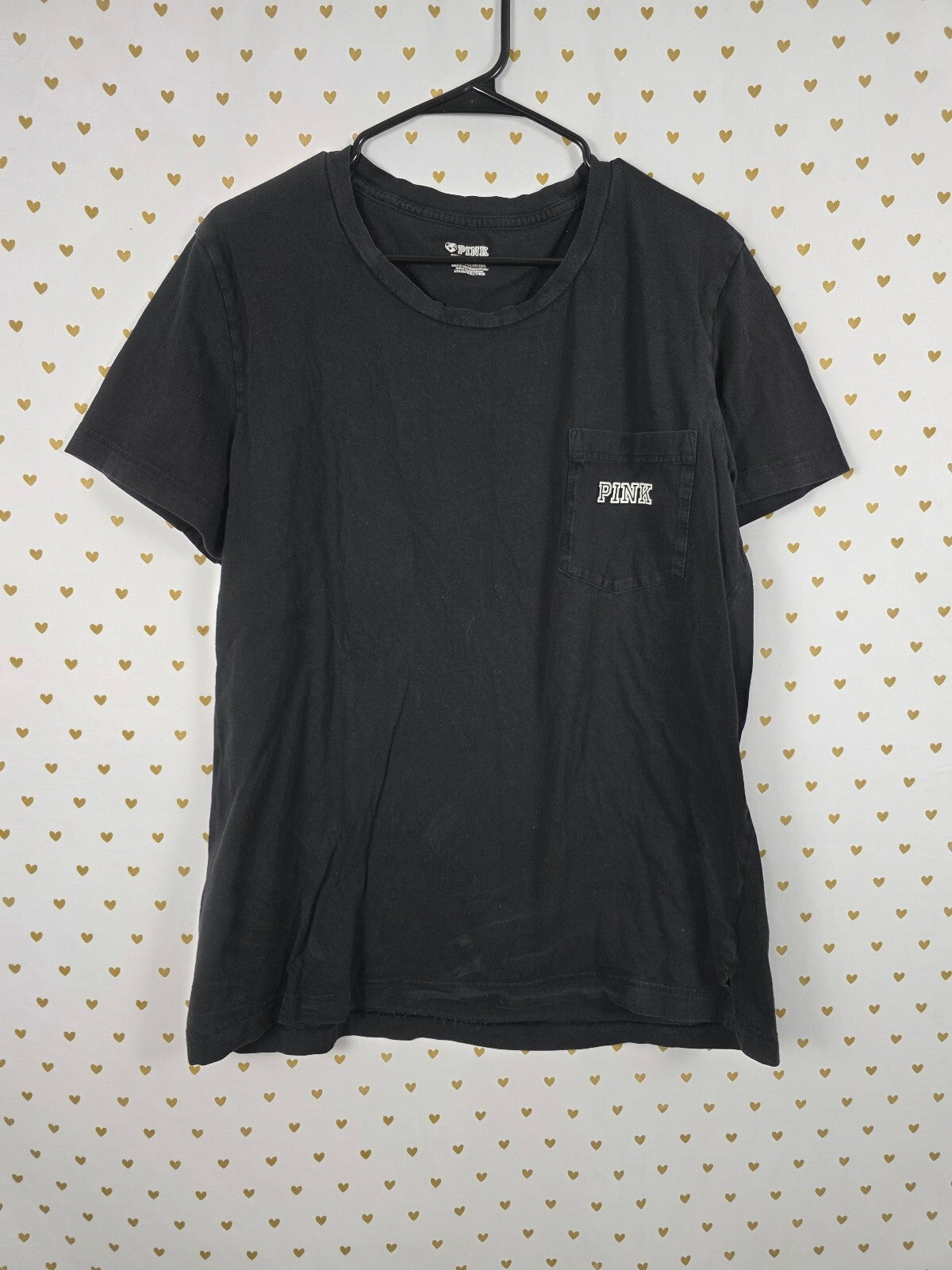 Victorias Secret PINK Dog Logo Campus Tee shirt XL Black