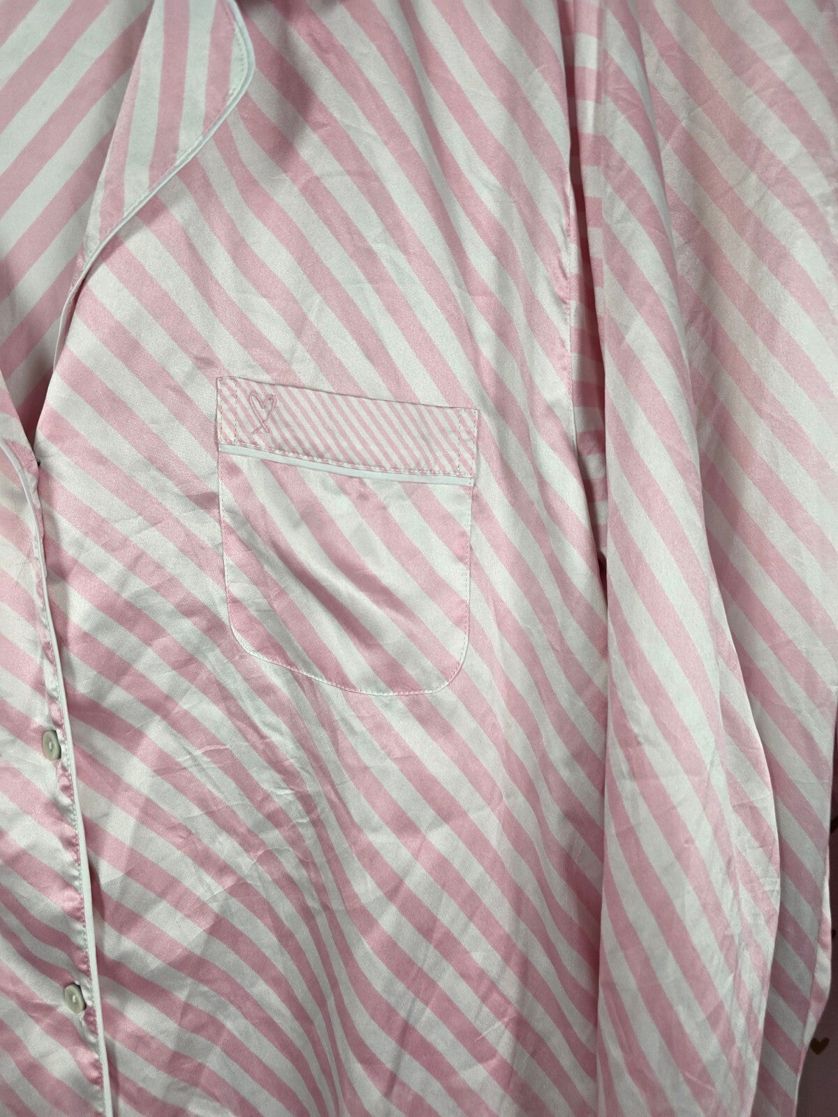 Victorias Secret Sleep SET 2pc Outfit Pajama Satin Iconic Striped Shirt Pants L
