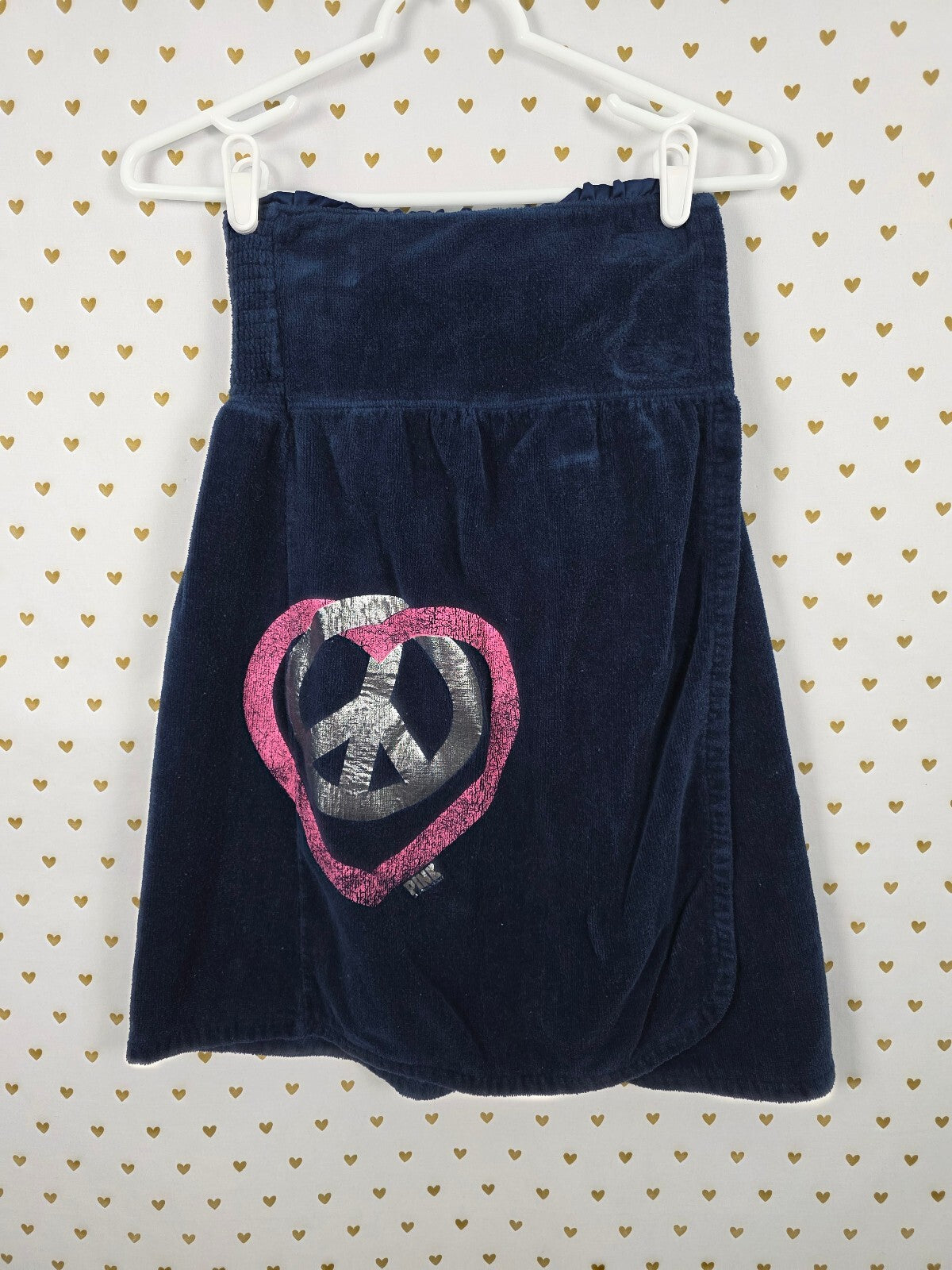 Vintage PINK Victoria's Secret Velour Spa Wrap Towel Peace Heart XS Y2K 2008
