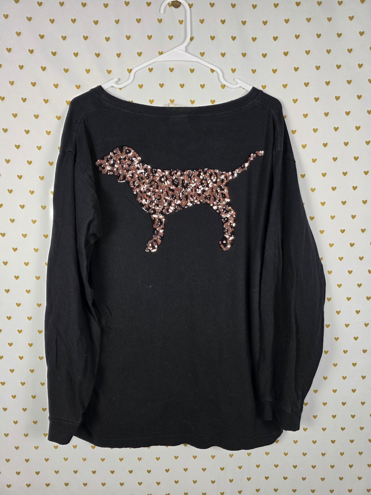 Victorias Secret PINK Leopard Cheetah Dog BLING sequined Long Sleeve Tee Large