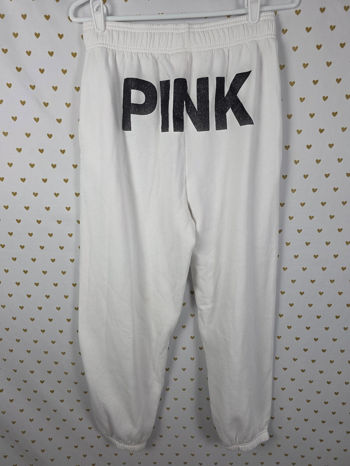 Victorias Secret PINK CAMPUS ORIGINALS Logo butt Glitter Sweats White  MED