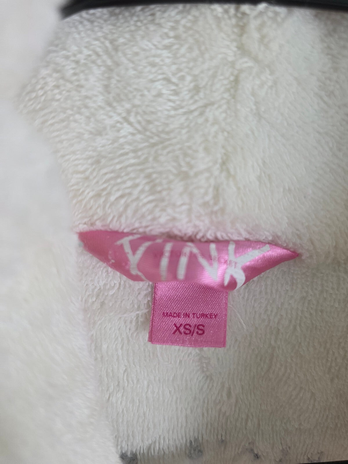 Victoria's Secret PINK Plush Terry Robe White Pink Polka Dot Dog XS/S 2004