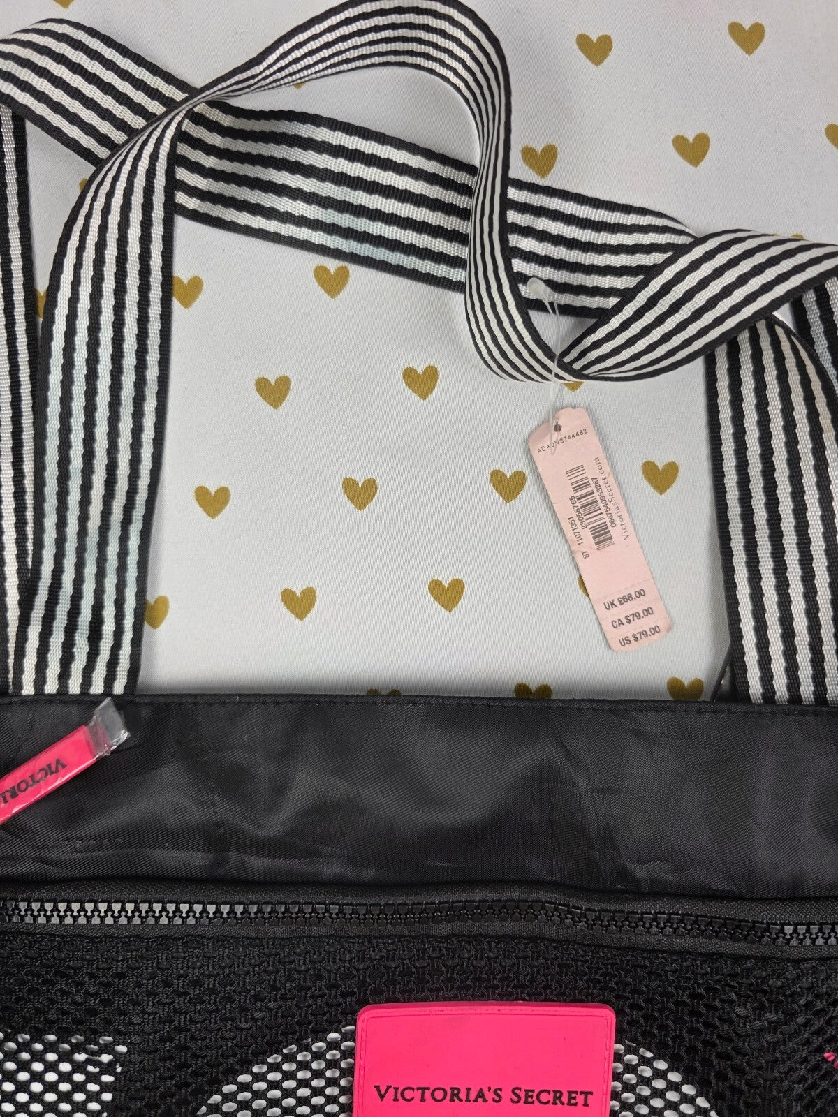 Victoria's Secret Large Weekender Tote Travel Gym Bag Black Pink NWT Tag