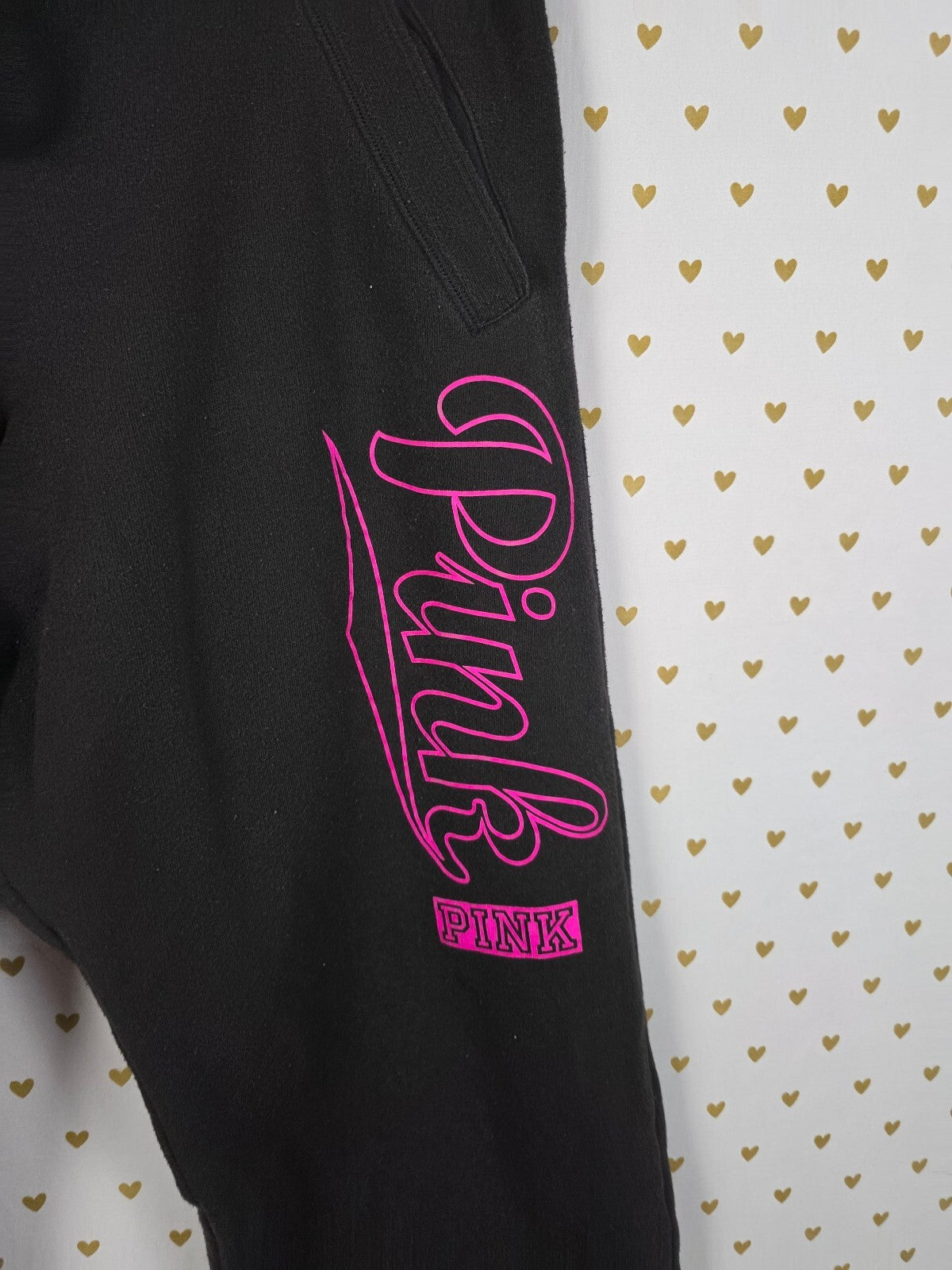 Victorias Secret PINK Boyfriend Diaper Butt Logo Raw Hem Sweatpants SMALL
