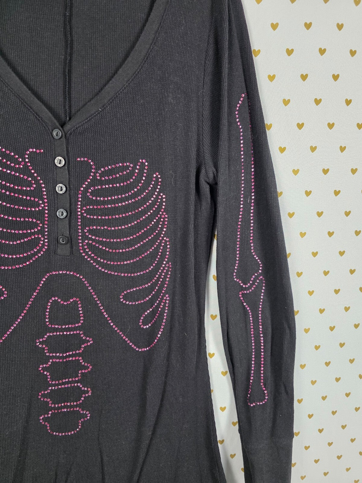 VS PINK Skeleton Rhinestone BLING Thermal Onesie XL Halloween Black Costume