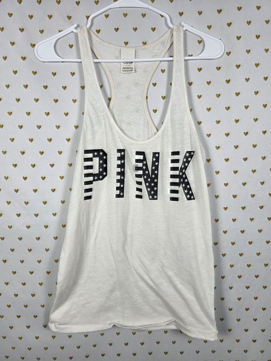 Victorias Secret PINK USA American flag America Tank Top White LARGE