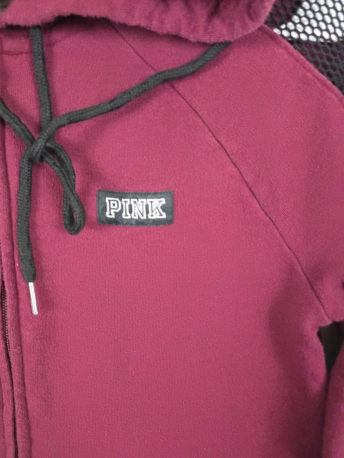 Victorias Secret Pink BLING Full Zip Mesh Sleeve Jacket Maroon Small
