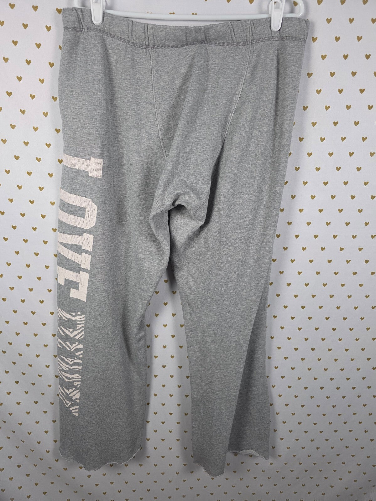 Victoria's Secret PINK Gray LOVE Boyfriend Zebra Wide Leg Lounge Pants M Flared