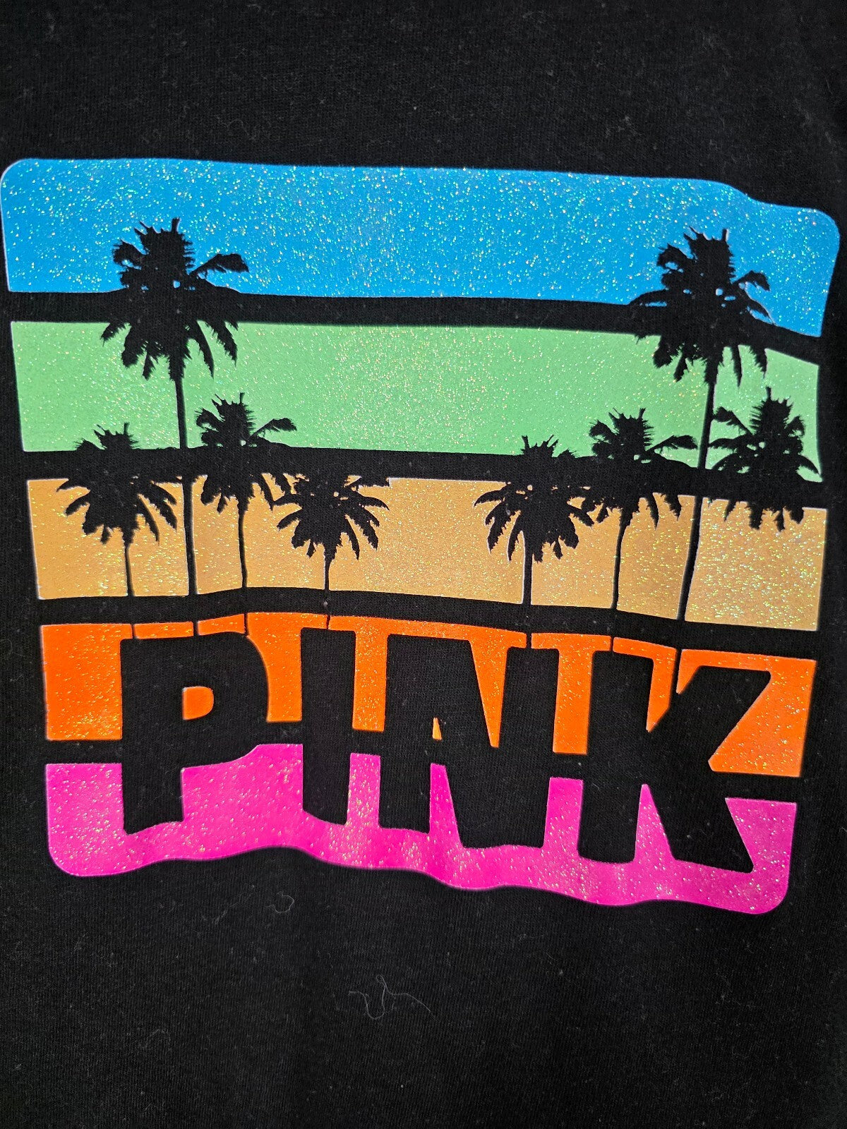 Victorias Secret PINK Bling Glitter Palm Logo Tee shirt LARGE