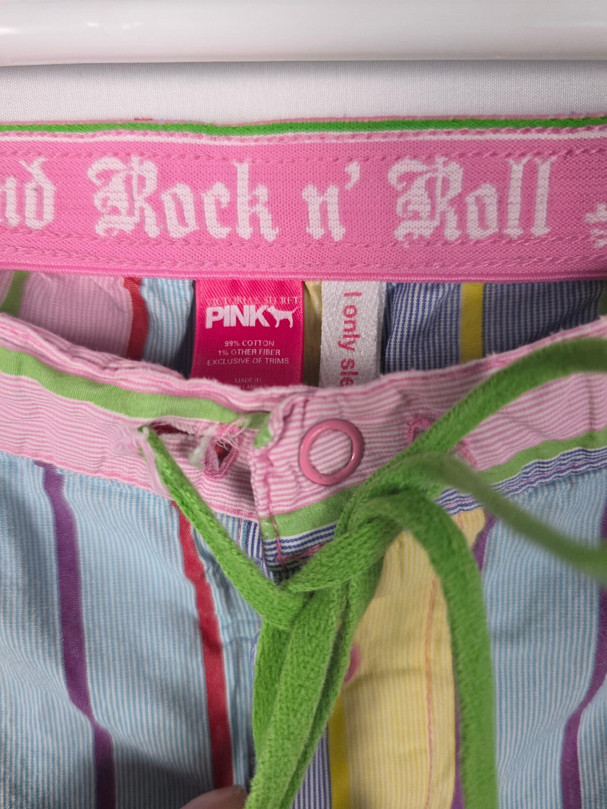 Victoria's Secret PINK Vintage Pink & Rock n' Roll Stripe Pajama Pants Large Y2K