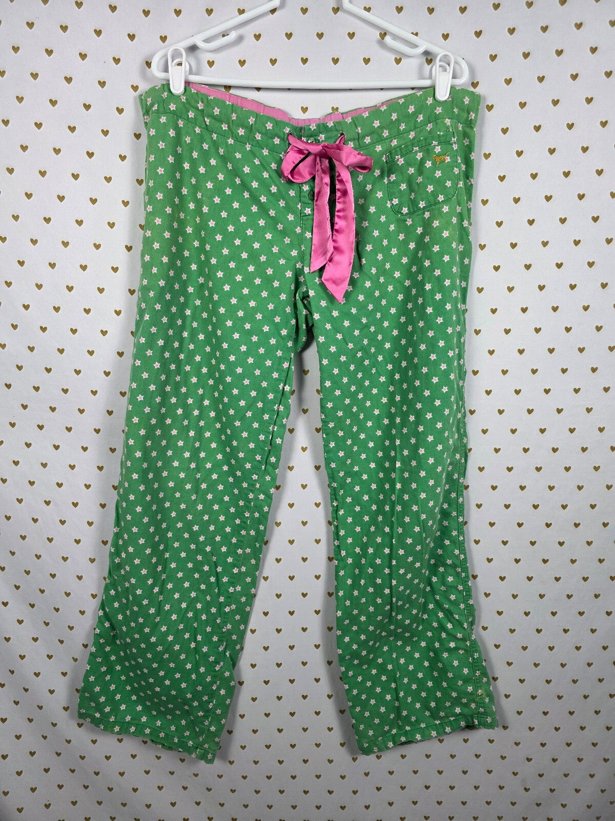 Victorias Secret Green Pink Medium Stars Sleep Pants Pajama PJ Bottoms
