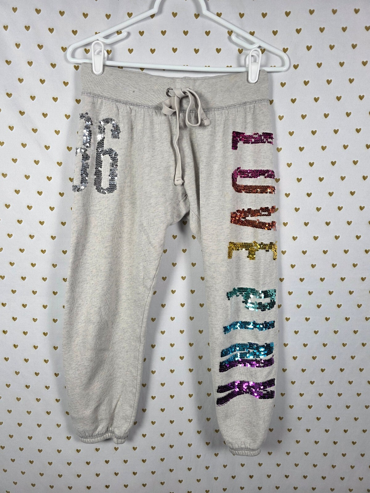 Victorias Secret PINK RAINBOW BLING Sweatpants Sweats Sequin LOVE 86 Joggers XS
