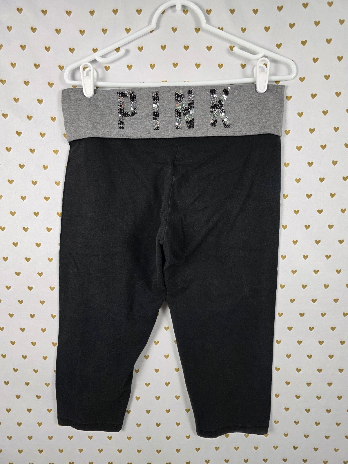 Victorias Secret  PINK BLING Zebra Foldover Capri Yoga Pants LARGE