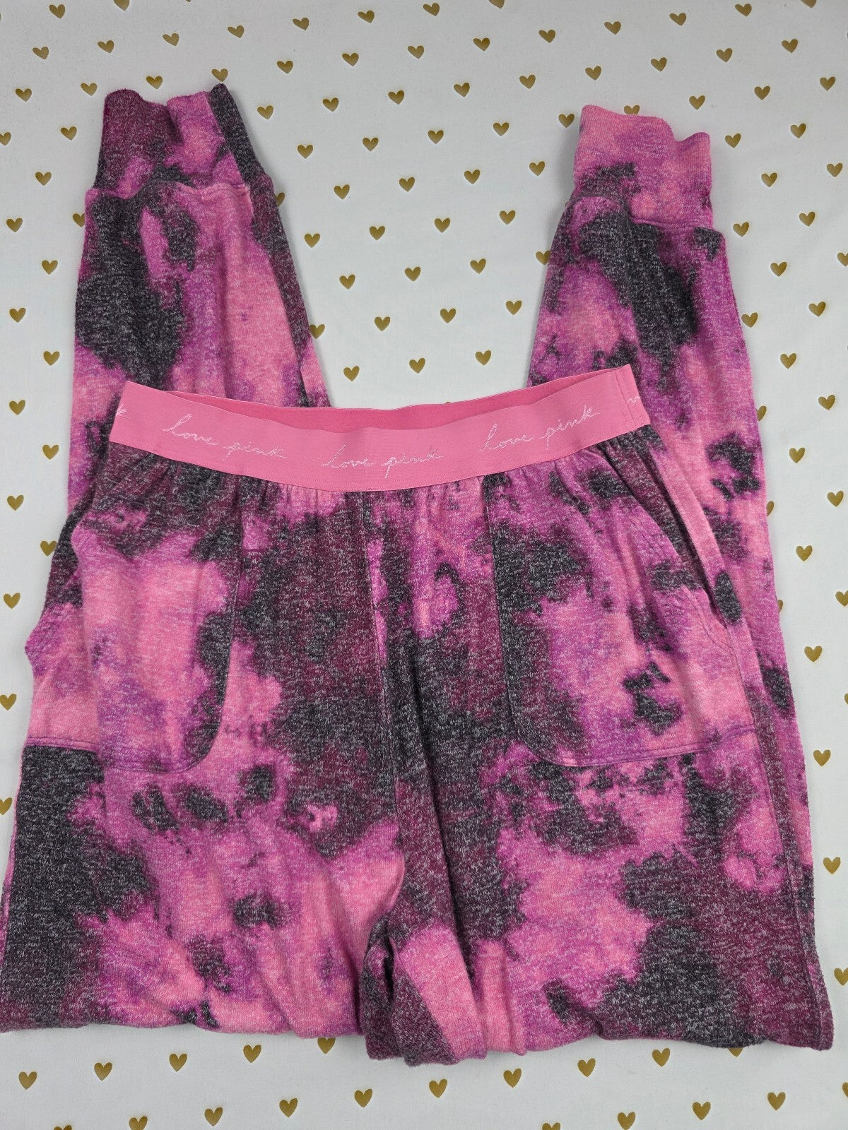 Victorias Secret Pink Stretch Tye Dye  Med Pocket Sleep Pants Pajama PJ Bottoms