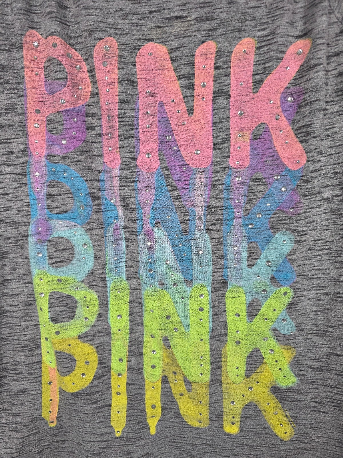 Victorias Secret PINK Bling Rainbow Gradient Logo Burnout Tee shirt XL