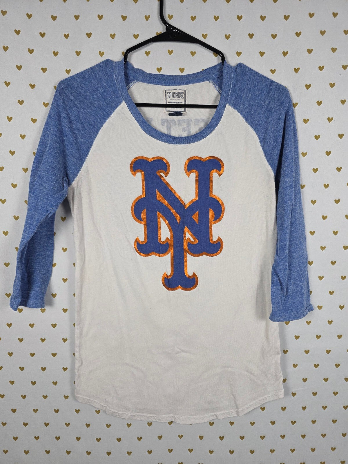 Victoria's Secret PINK NY Mets 5th & Ocean Baseball Raglan Tee Shirt Large L
