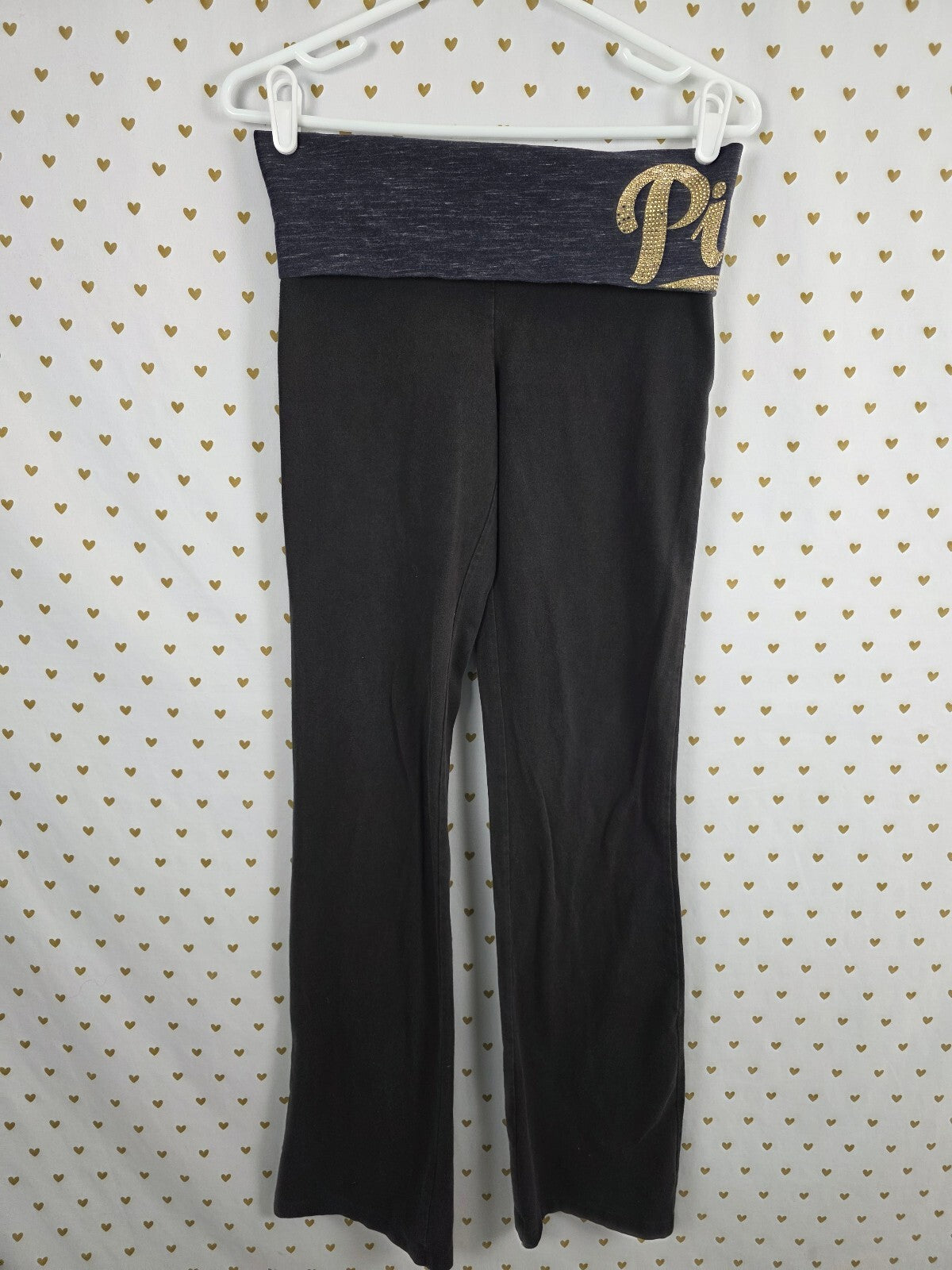 Victorias Secret PINK Vintage Foldover Flare Yoga Pants Bling Small