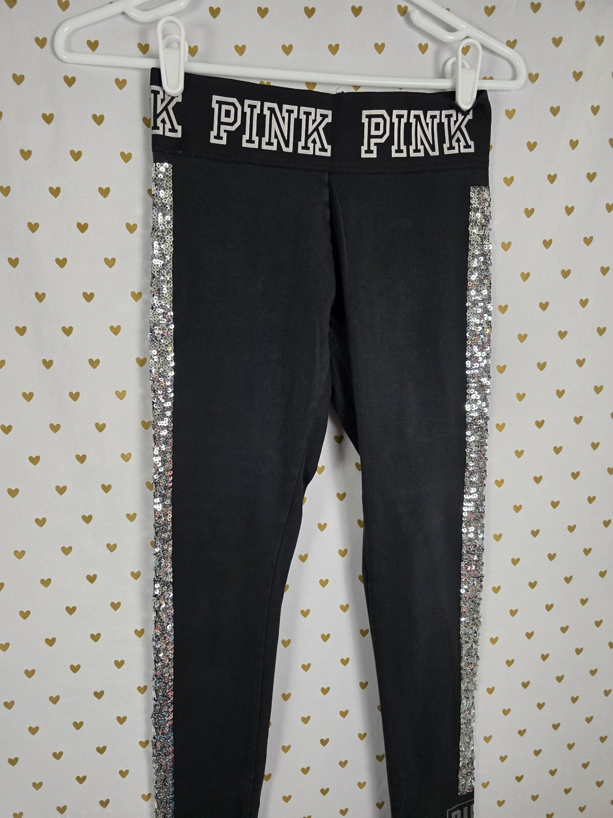 Victorias Secret PINK Rainbow BLING Set Yoga Pants Sequined HTF Tee Outfit XS