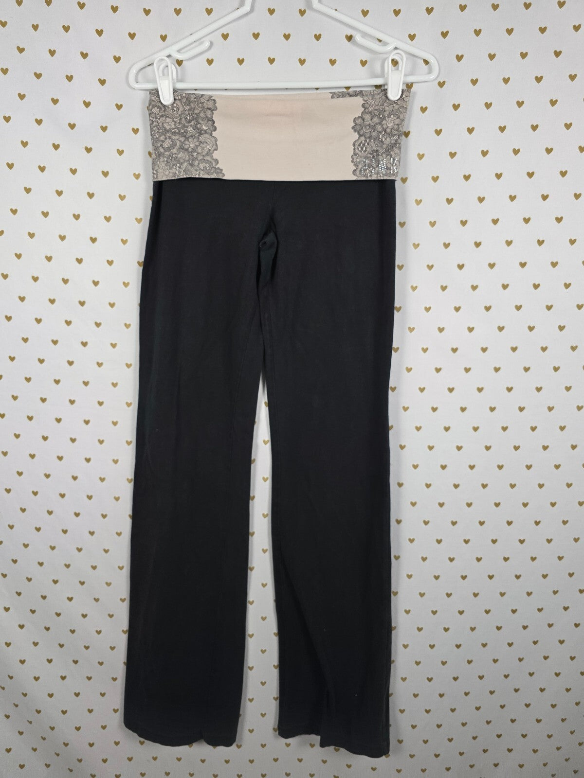 Victorias Secret PINK Lace FOLDOVER YOGA PANTS Vintage Y2k Flare SMALL