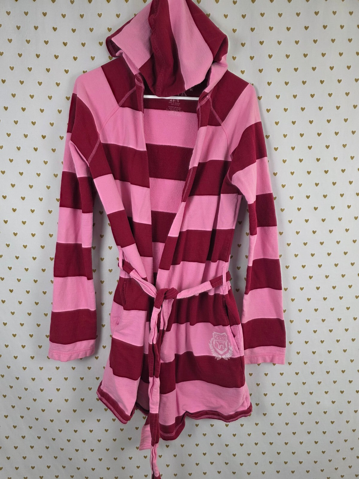 Vintage 2005 VS PINK Hooded Robe XS/S Pink Burgundy Striped Just Woke Up Y2K