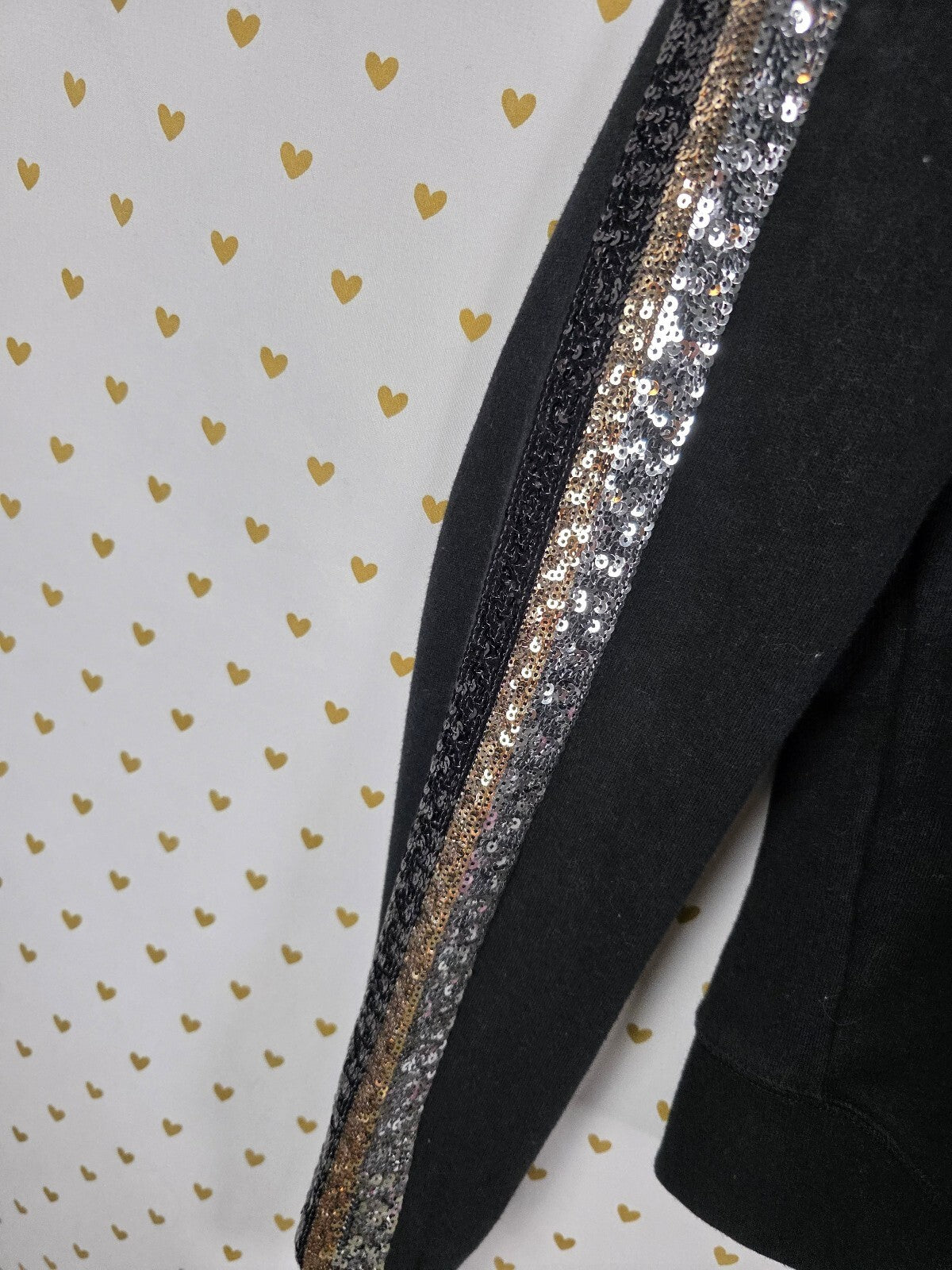 Victoria's Secret PINK Limited Edition BLING Sequin Zip Hoodie Black Gold L