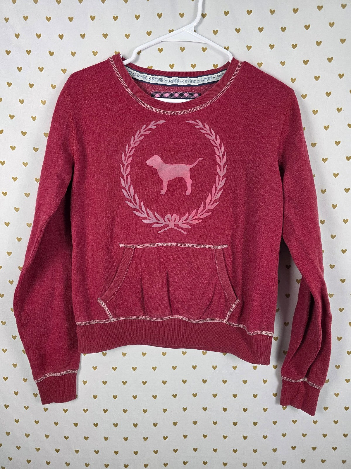 Victorias Secret Pink Vintage crest y2k Crew Sweater Shirt Maroon Small